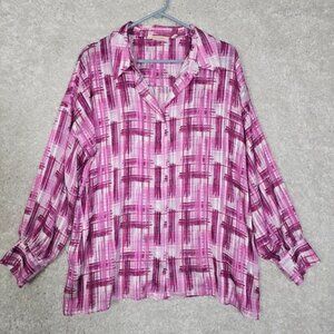 Soft Surroundings Shirt Womens XL Pink White Button Up Long Sleeve